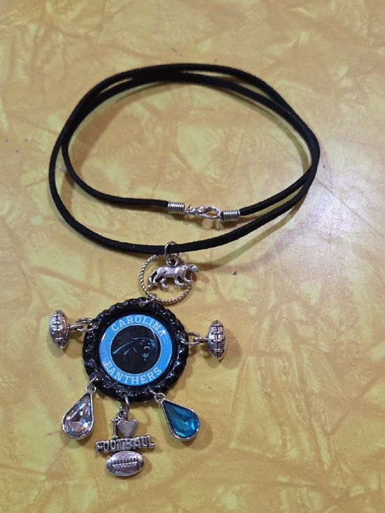 Handmade Jewelry - #G Carolina Panthers Inspired Black and Teal Pendant Necklace